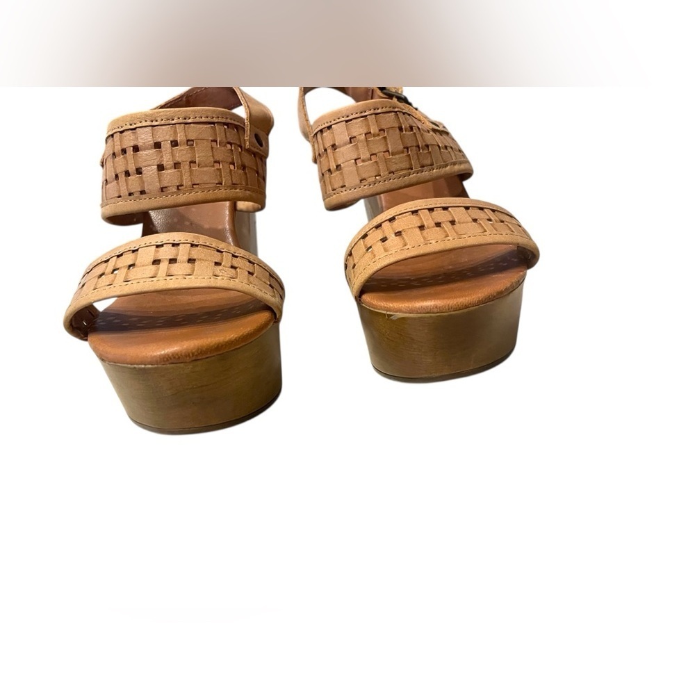 Musse & Cloud Platform Wedge Heel Tan leather Colorblock Sandals Sz 38 US 7/7.5 - Picture 5 of 11